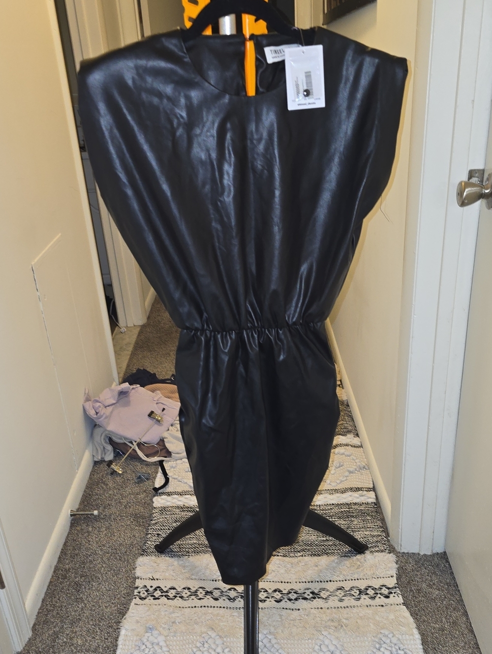 NWT Tinsel Black Faux-Leather Dress with Elastic Waist